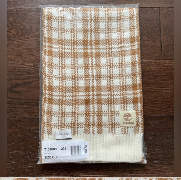 ๐๐ NWT Timberland Scarf in Caramel-Tan Plaid On White - Picture 4 of 7